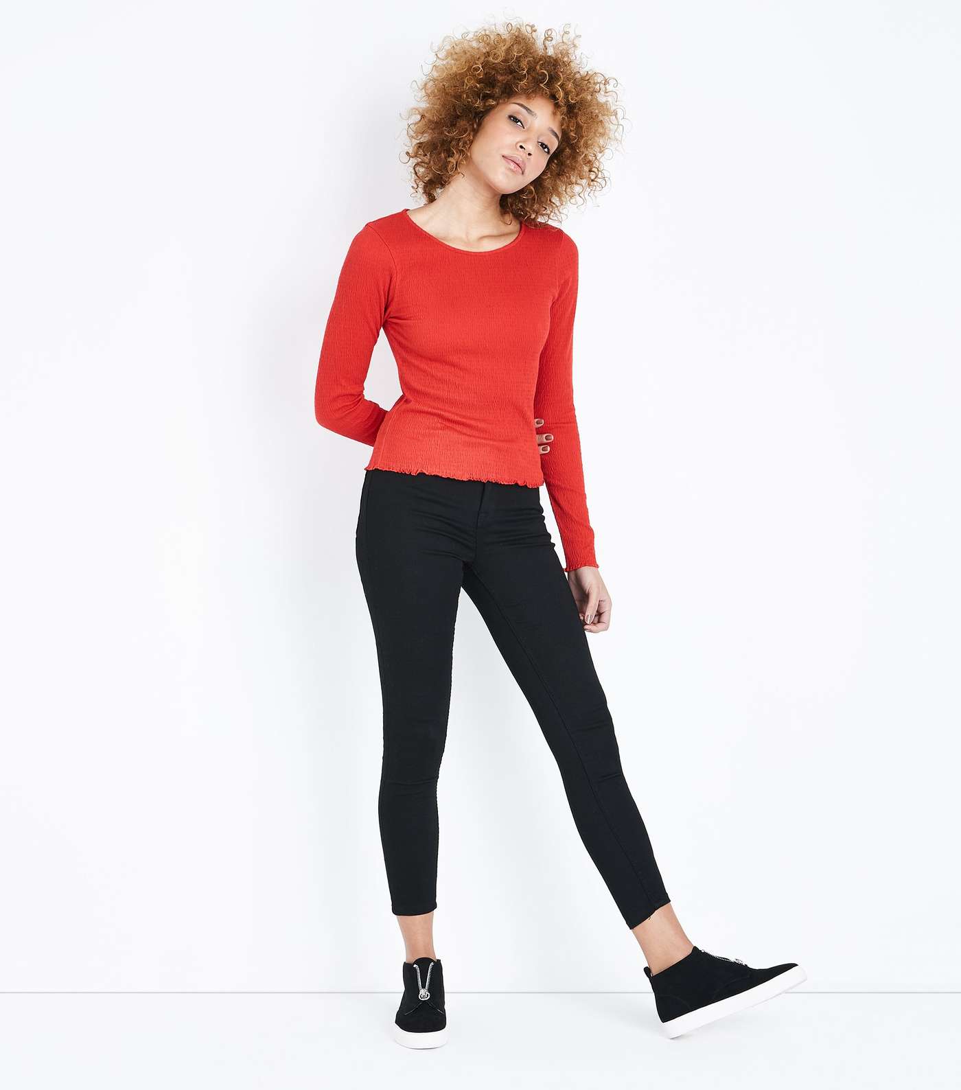 Red Crinkle Long Sleeve T-Shirt Image 2