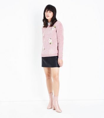 Blue Vanilla Pink Floral Embroidered Chenille Jumper