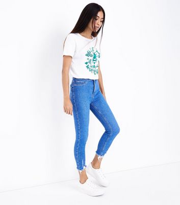 petite ripped hem jeans