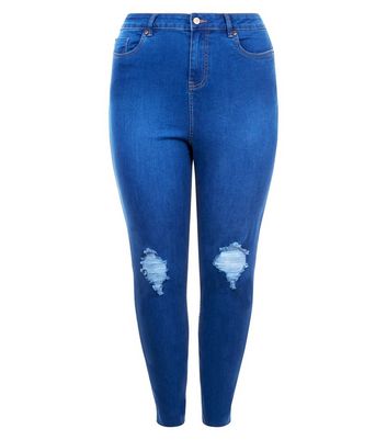 Royal blue cheap ripped jeans