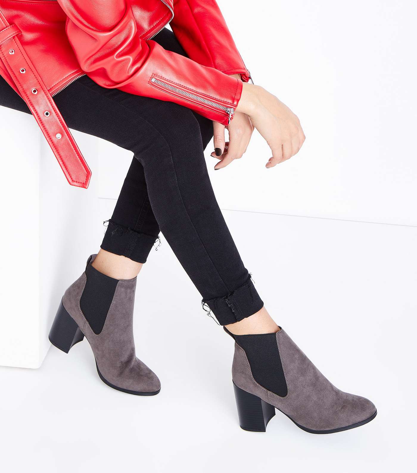 Grey Suedette Tab Back Chelsea Boots Image 2