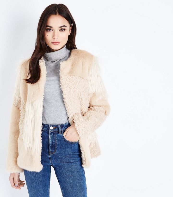 Cream Patchwork Faux Fur Jacket New Look Cream Patchwork Faux Fur Jacket New Look, New Look Faux Fur Coat In Cream