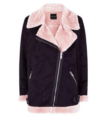 pink faux fur aviator jacket