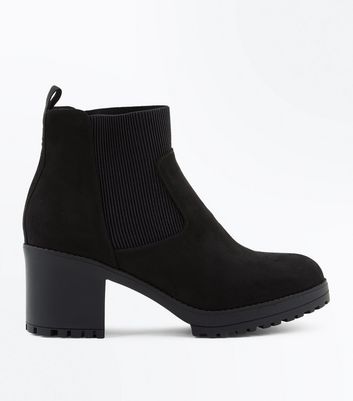 Black Suedette Chunky Heeled Boots 