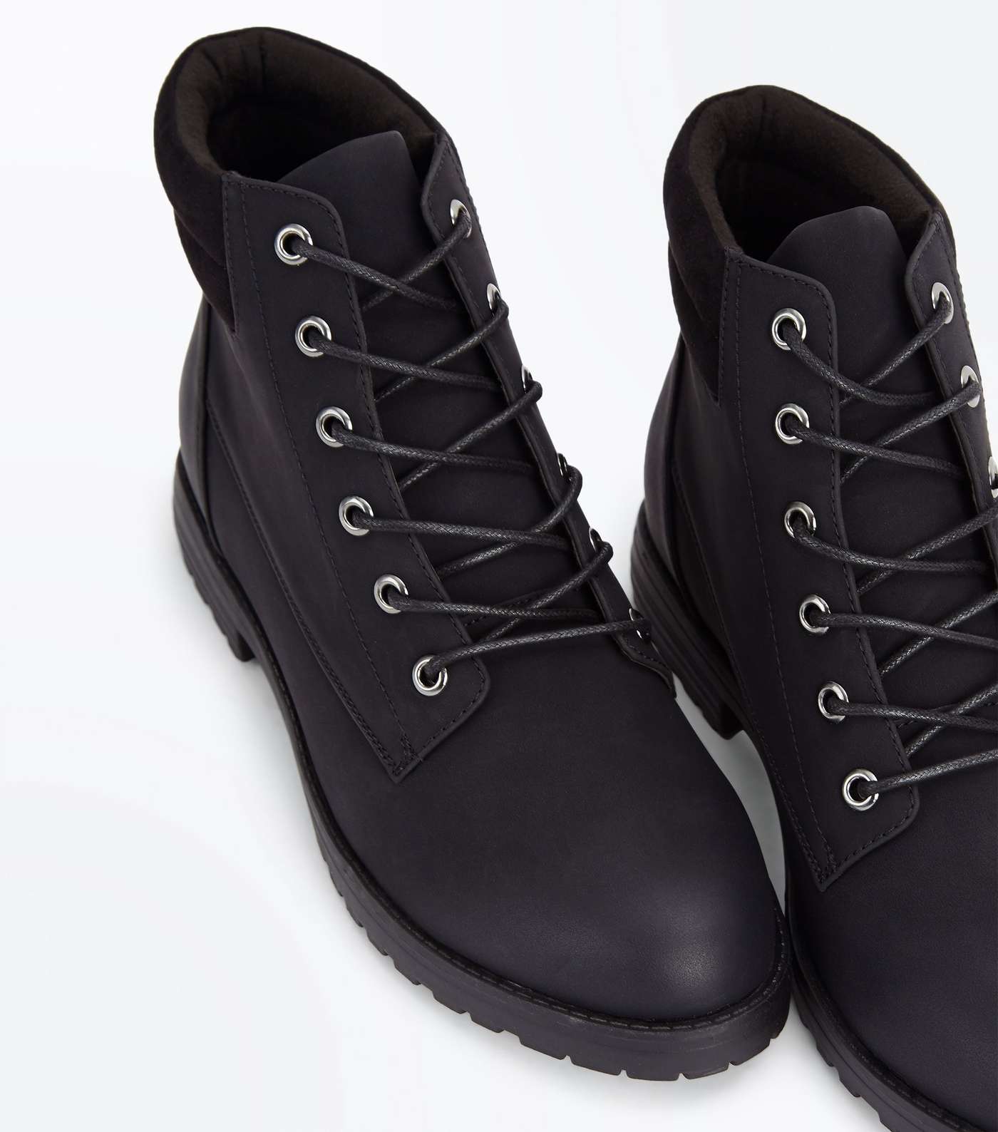 Black Contrast Cuff Lace Up Hiker Boots Image 3