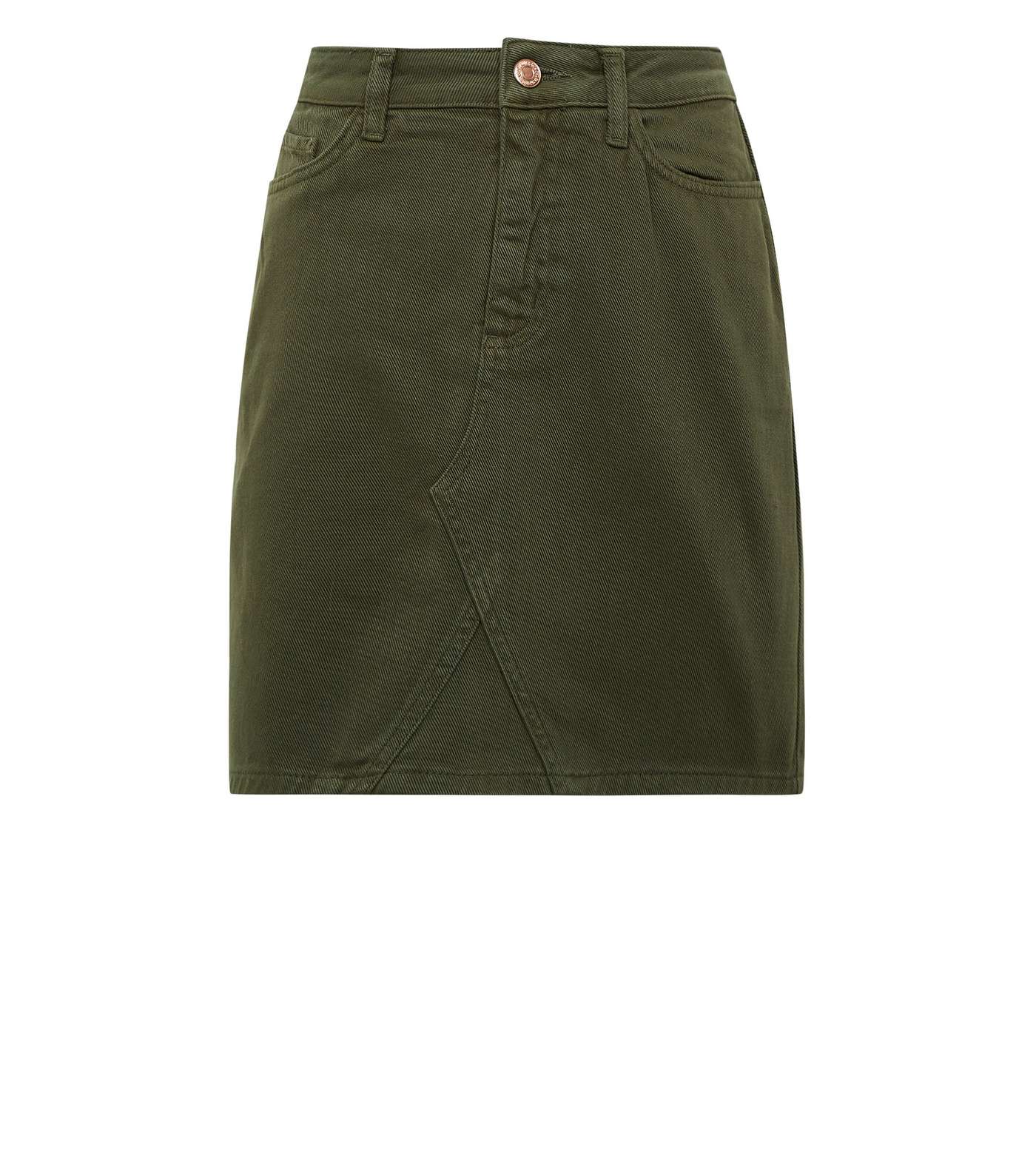 Khaki Denim Mini Skirt Image 4