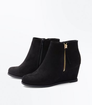 Girls Black Suedette Wedge Boots | New Look