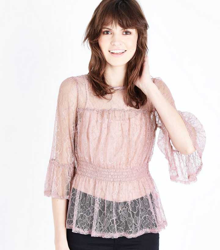 Lilac Lace Shirred Waist Frill Trim Top