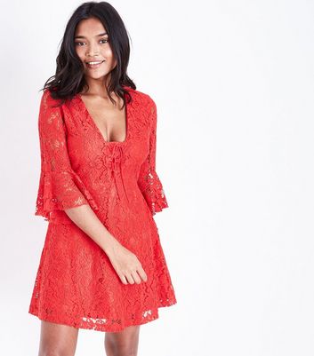 red lace dress new look