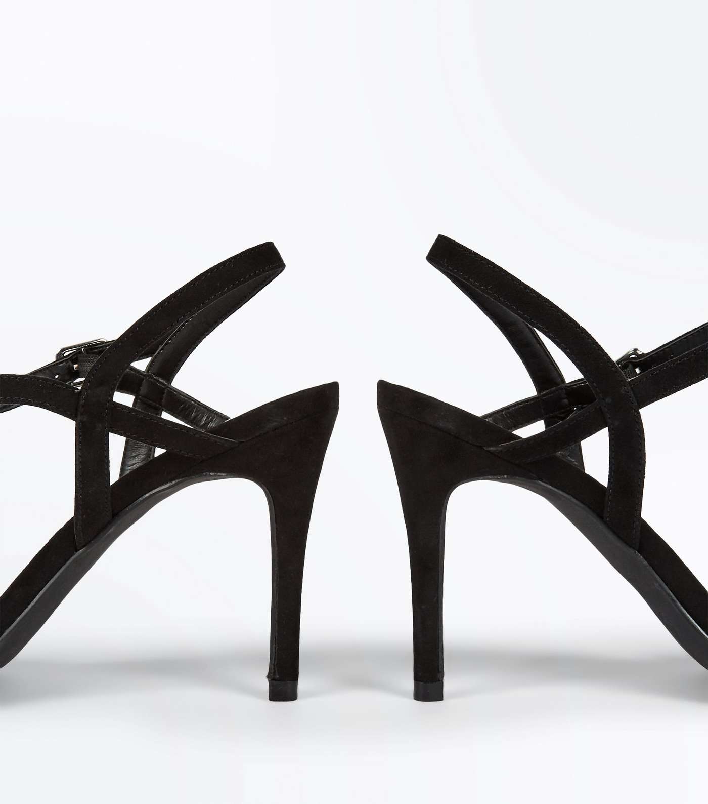 Black Suedette Ankle Strap Pointed Court Shoes Image 4