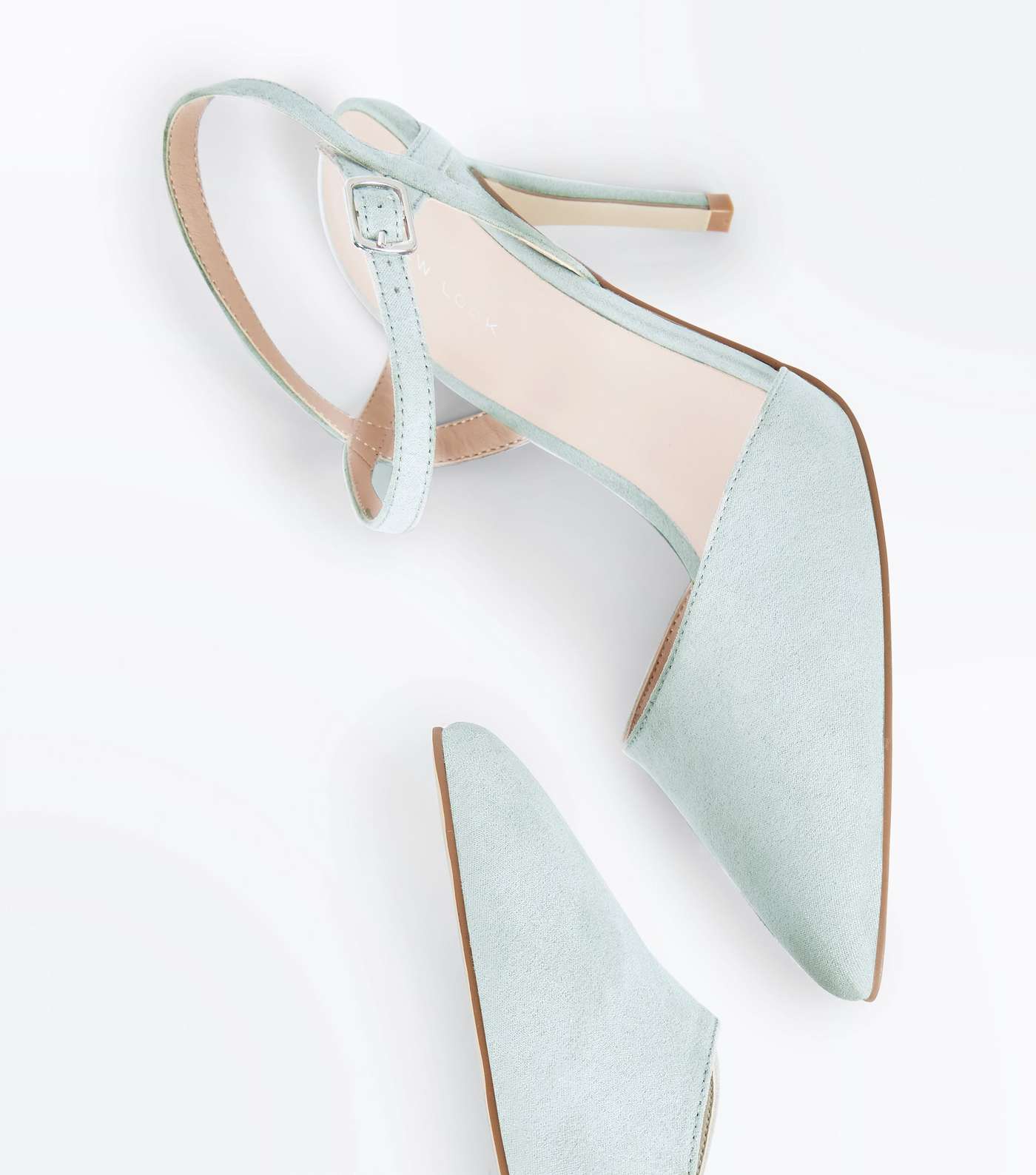 Mint Green Suedette Ankle Strap Pointed Court Shoes Image 4
