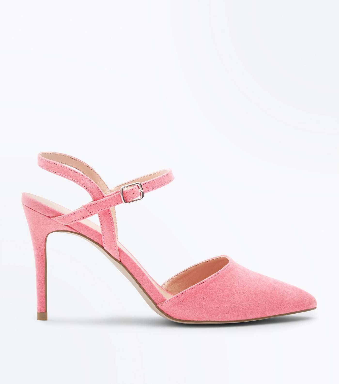 Pink Suedette Ankle Strap Pointed Court Shoes