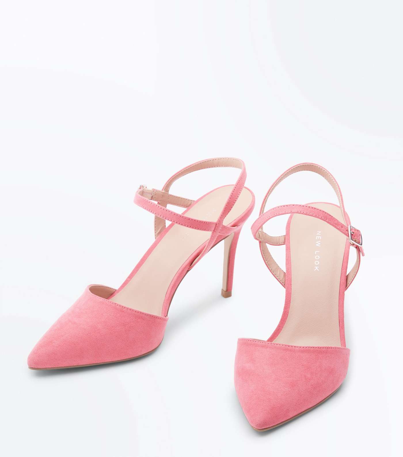Pink Suedette Ankle Strap Pointed Court Shoes Image 3
