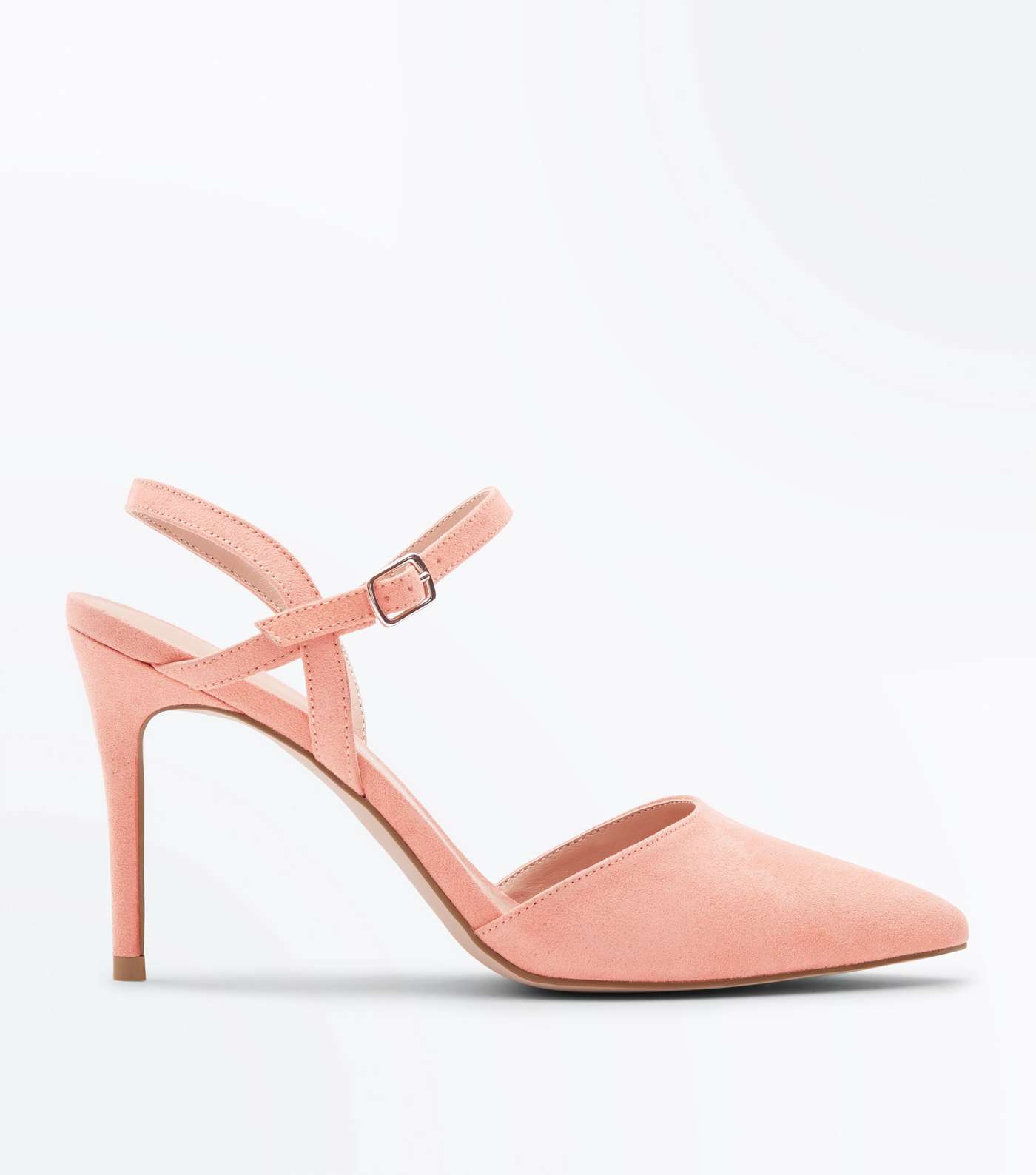 Coral Suedette Ankle Strap Pointed Court Shoes