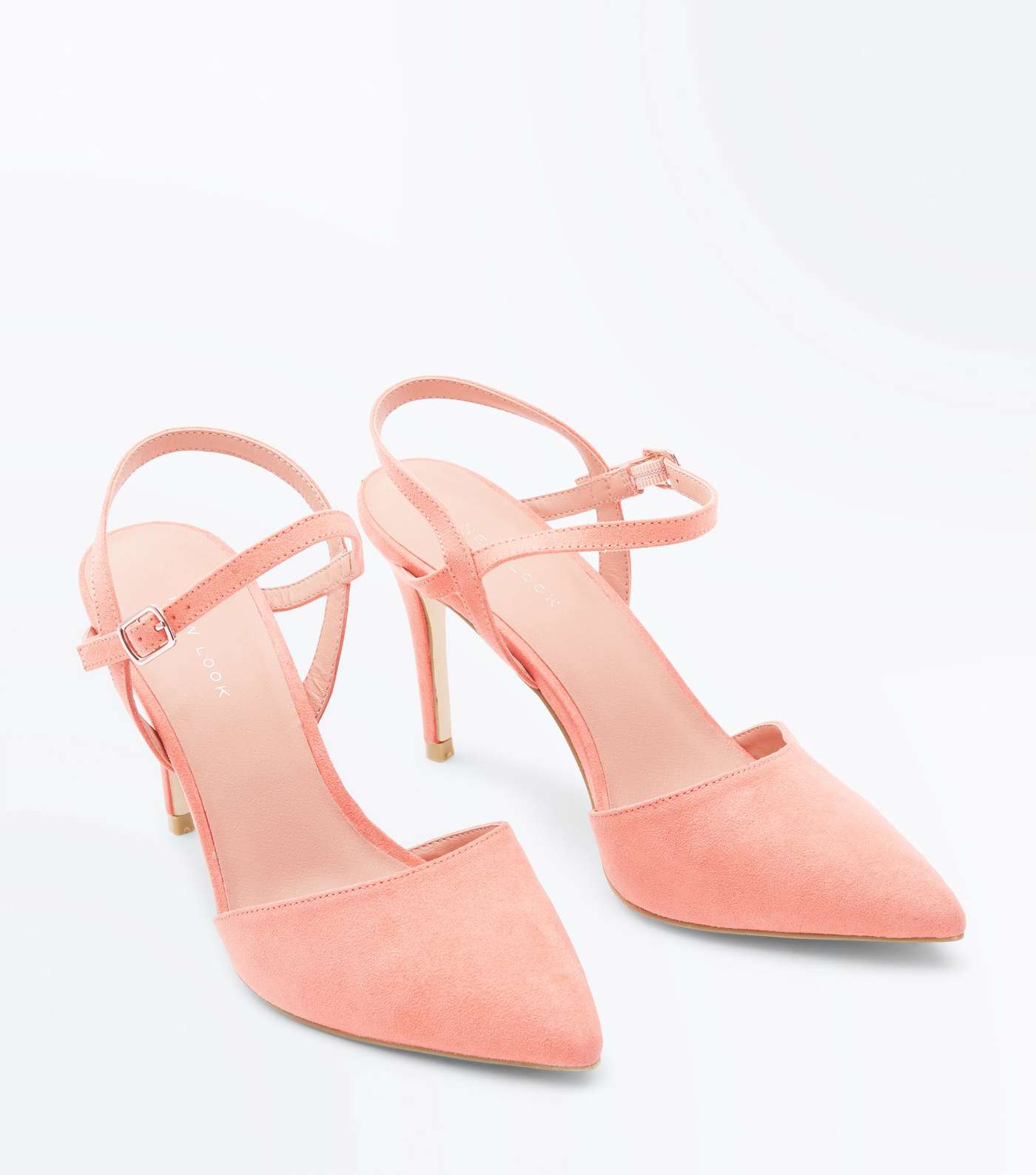 Coral Suedette Ankle Strap Pointed Court Shoes Image 3