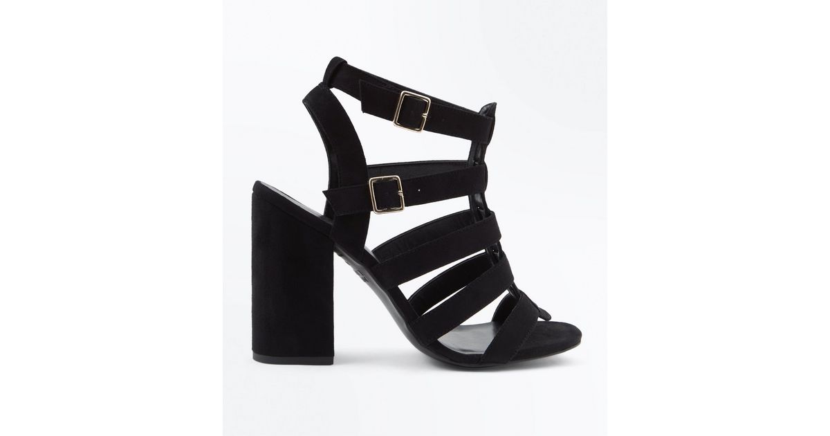 Black Suedette Block Heel Gladiator Sandals | New Look