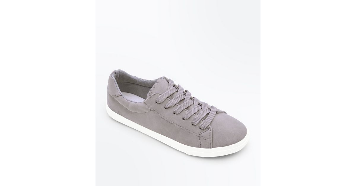 Grey Suedette Lace Up Trainers | New Look