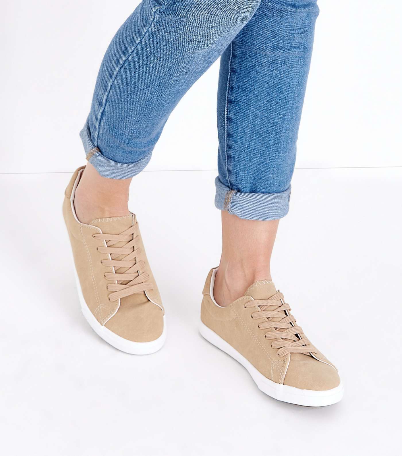 Camel Suedette Lace Up Trainers Image 2