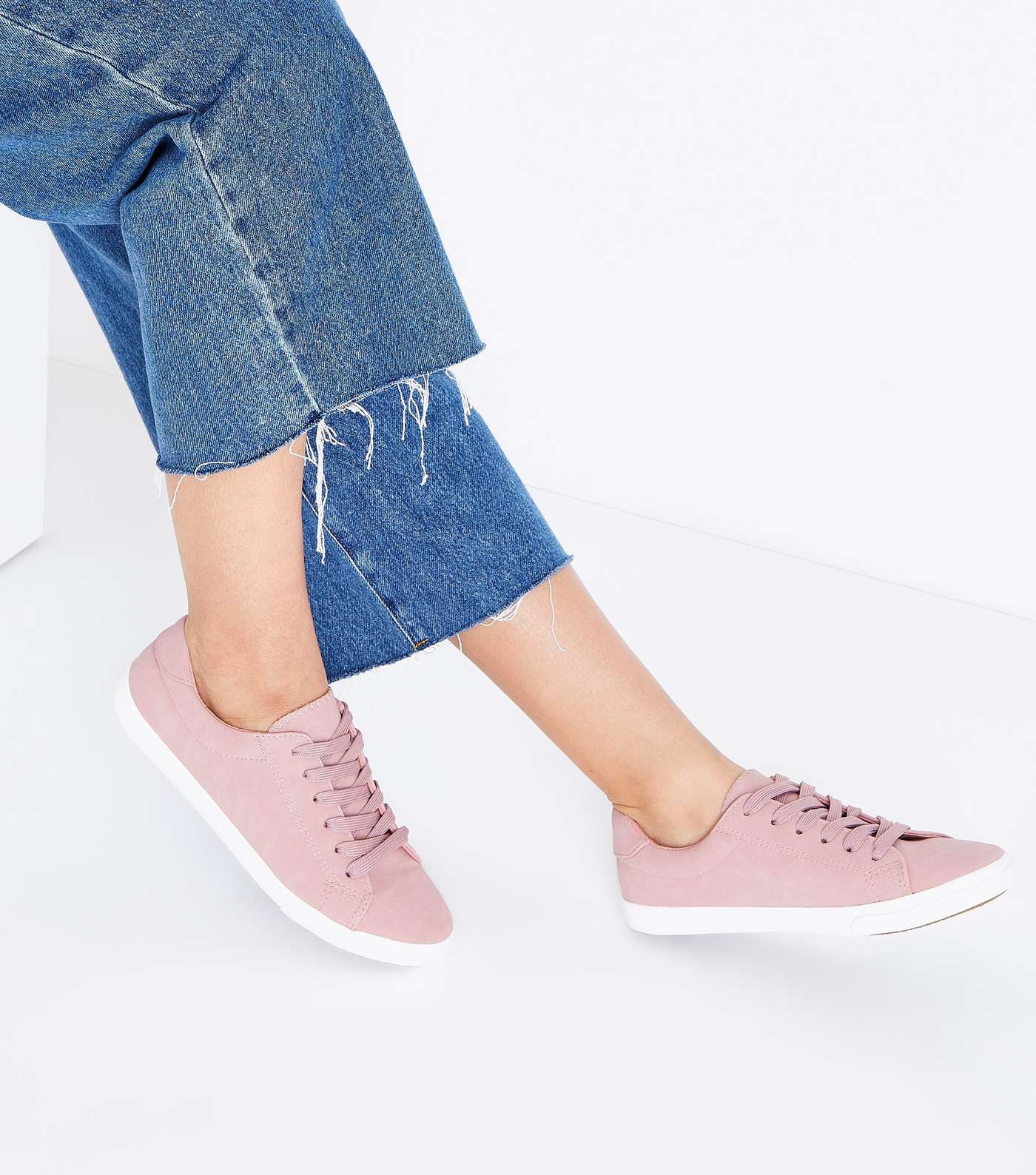 Pink Suedette Lace Up Trainers Image 2