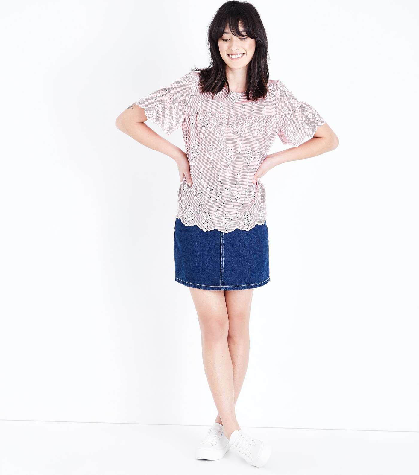 Red Stripe Broderie Smock Top Image 2