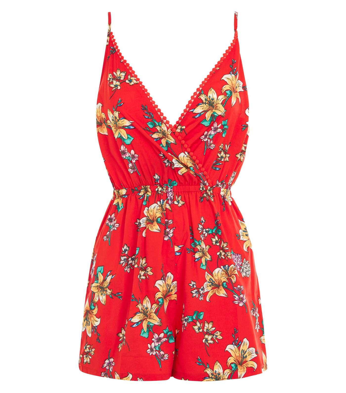 Red Floral Print Beach Playsuit  Image 3