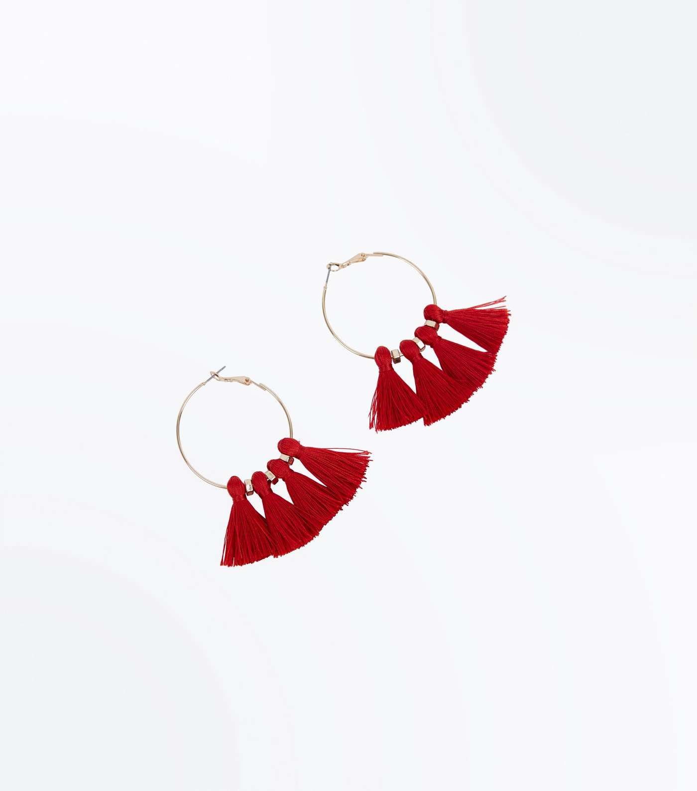 Red Tassel Hoop Bead Earrings