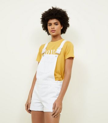 white denim dungaree shorts