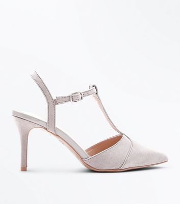 Grey Comfort Flex Suedette T Bar Pointed Courts New Look