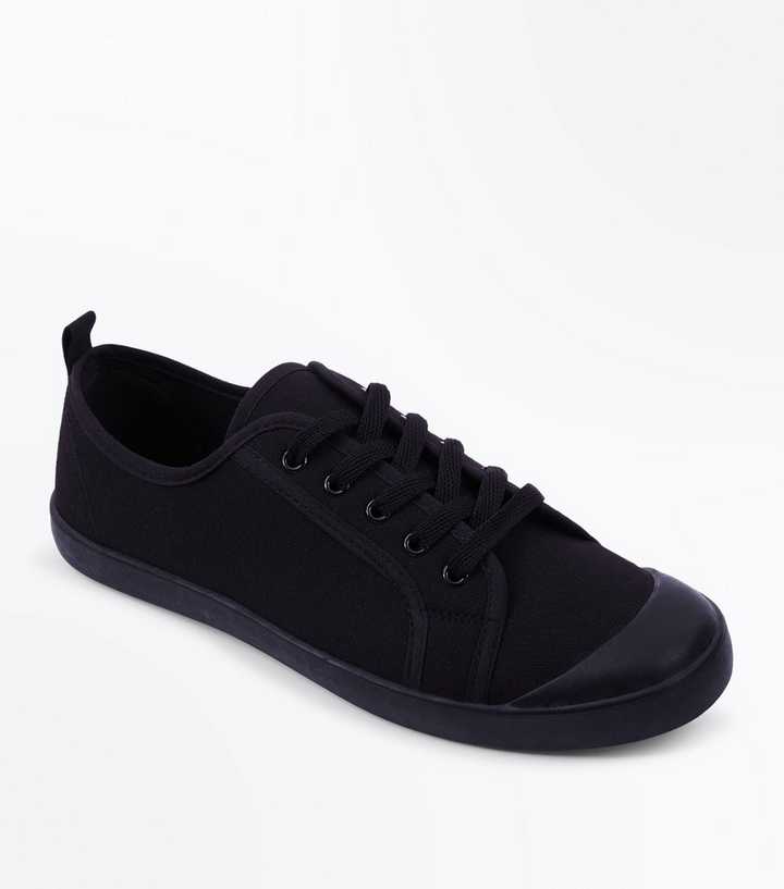 Black Canvas Lace Up Trainers