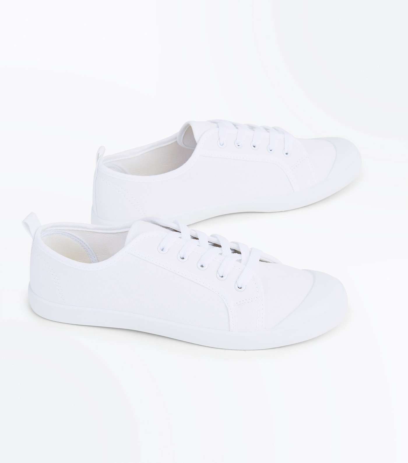 White Canvas Lace Up Trainers Image 4