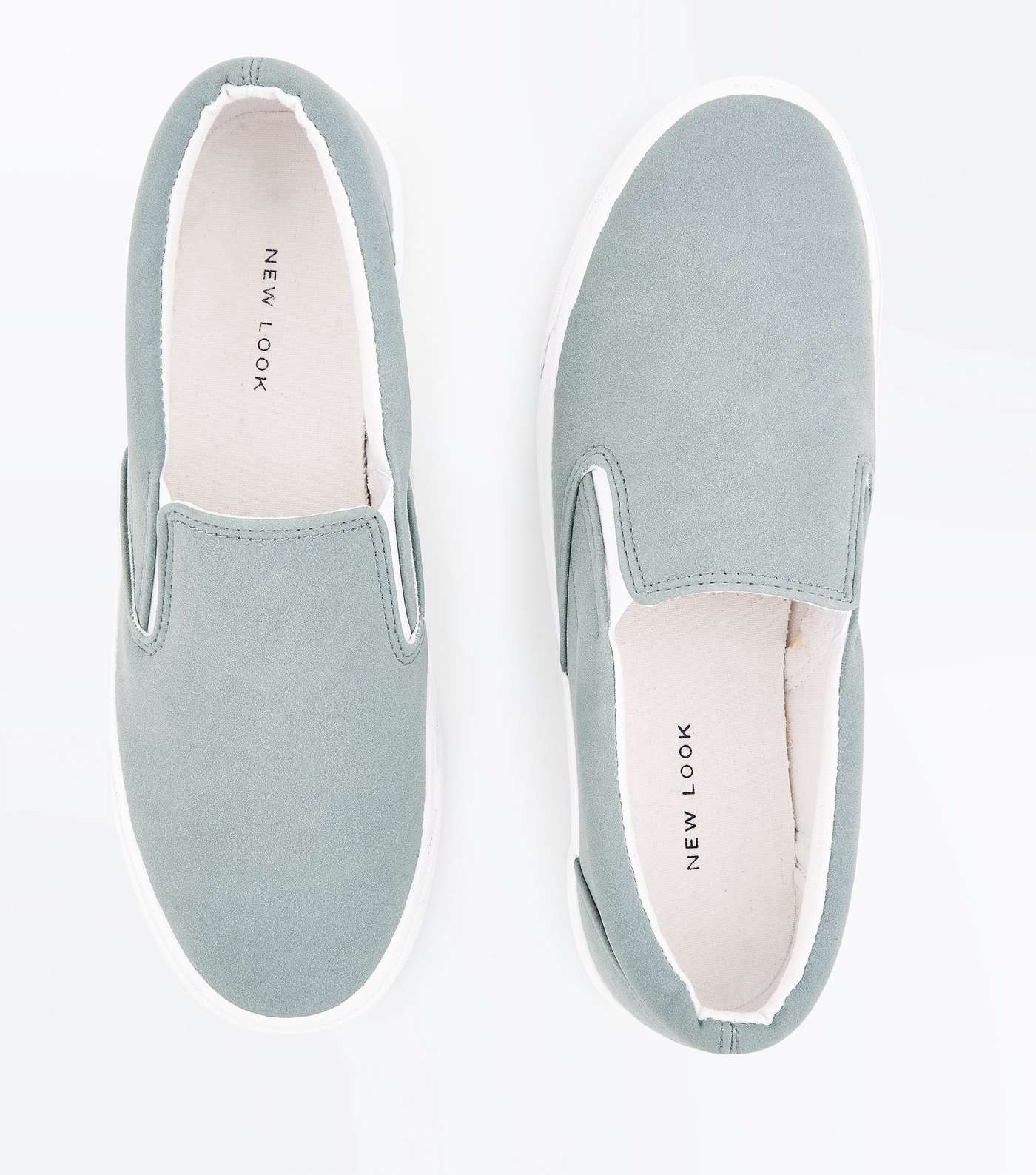 Mint Green Suedette Slip On Trainers Image 4