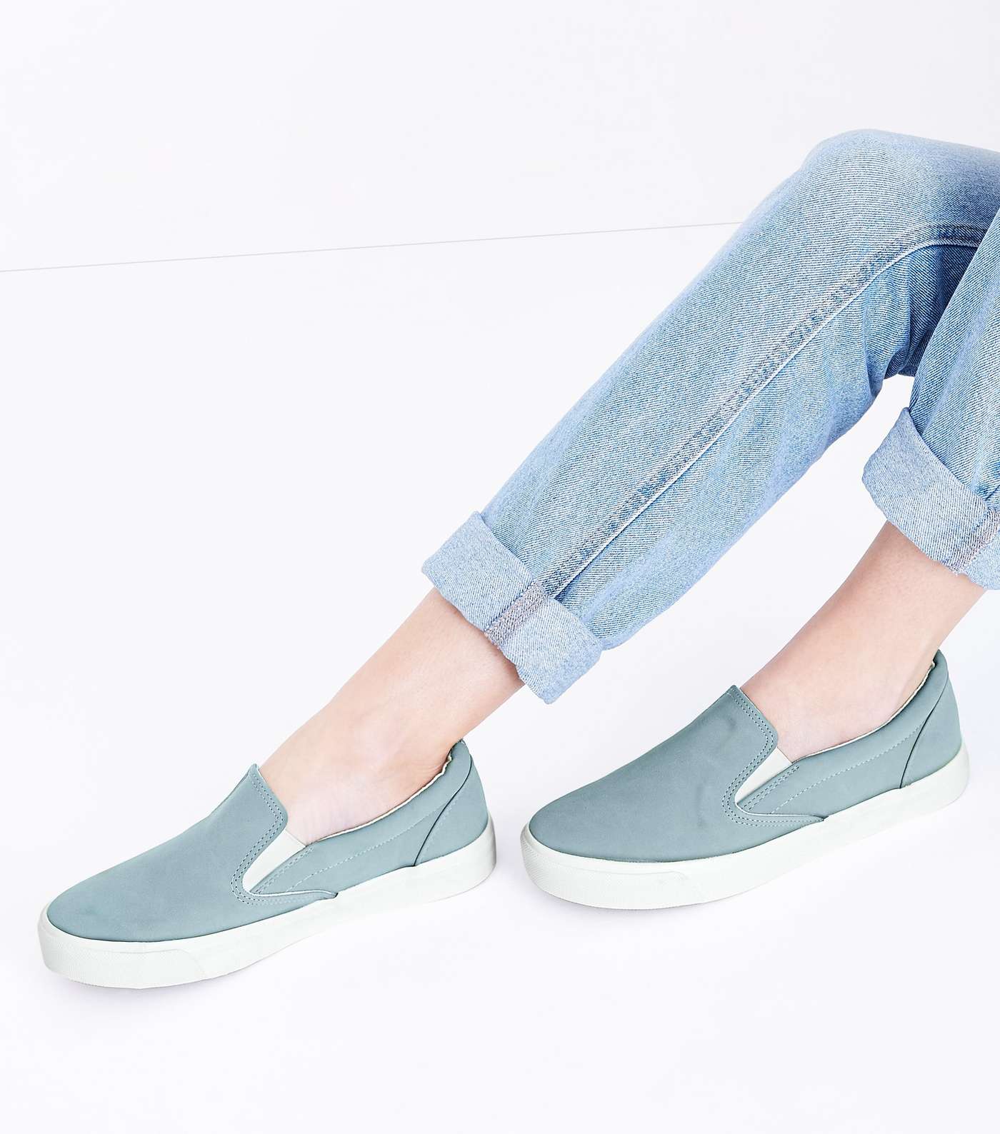 Pale Blue Suedette Slip On Trainers Image 2