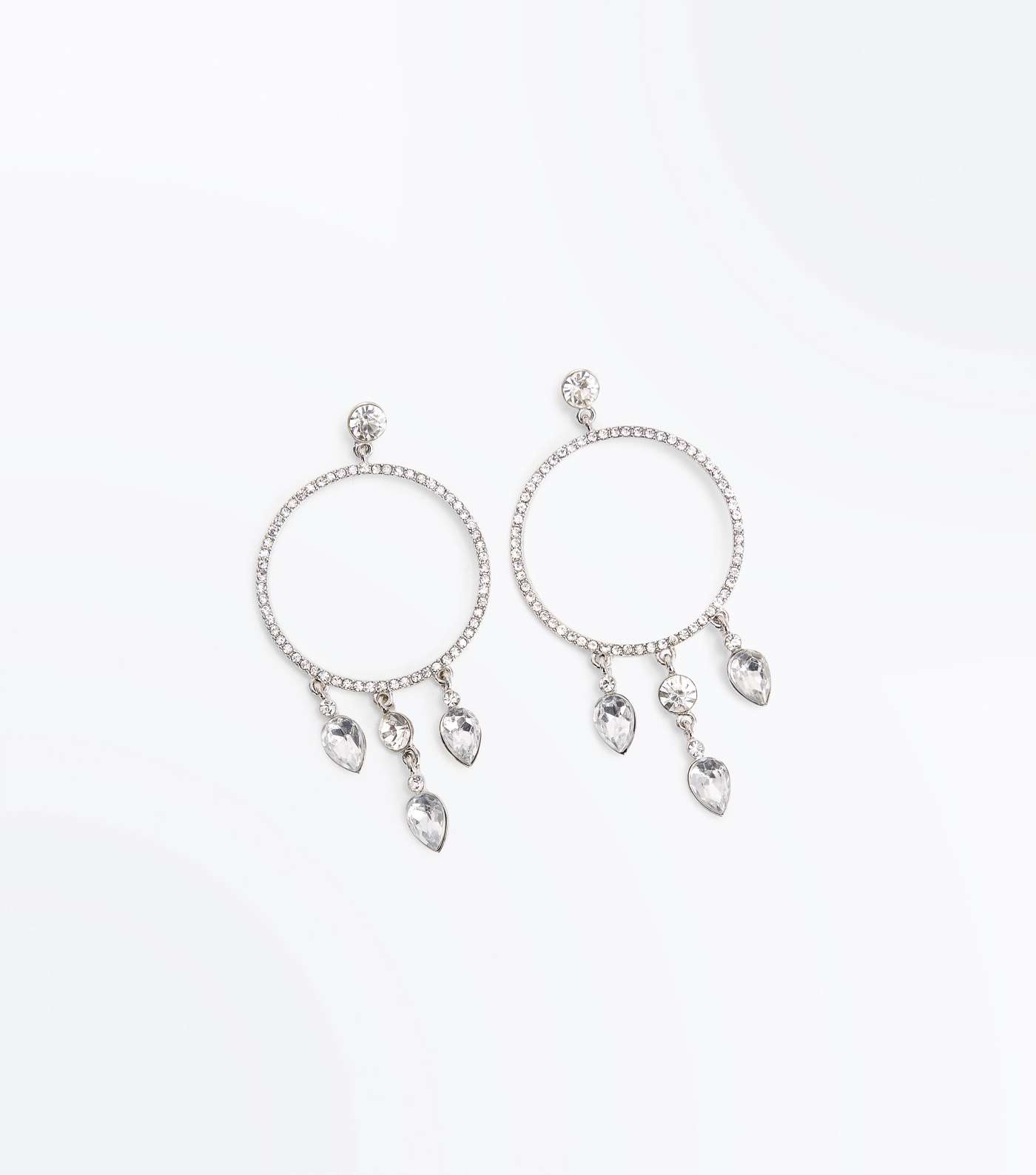 Silver Diamanté and Gem Hoop Earrings