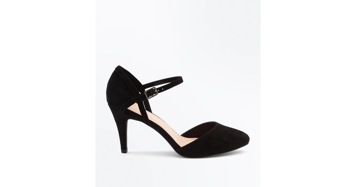 Wide Fit Black Suedette Ankle Strap Court Shoes New Look