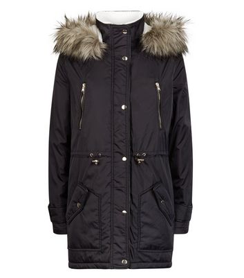 black fur lined parka womens