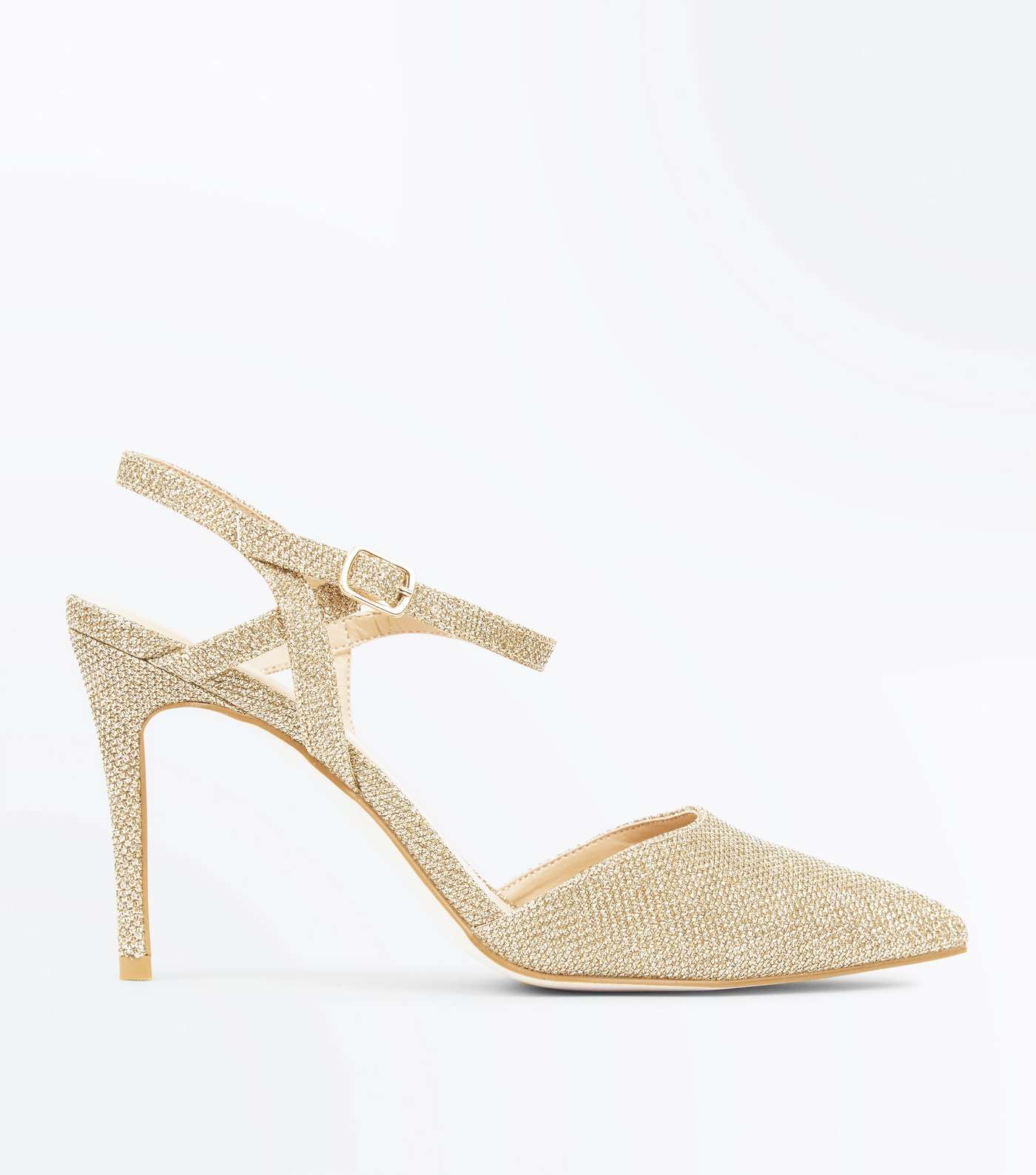 Gold Glitter Cross Strap Side Pointed Courts