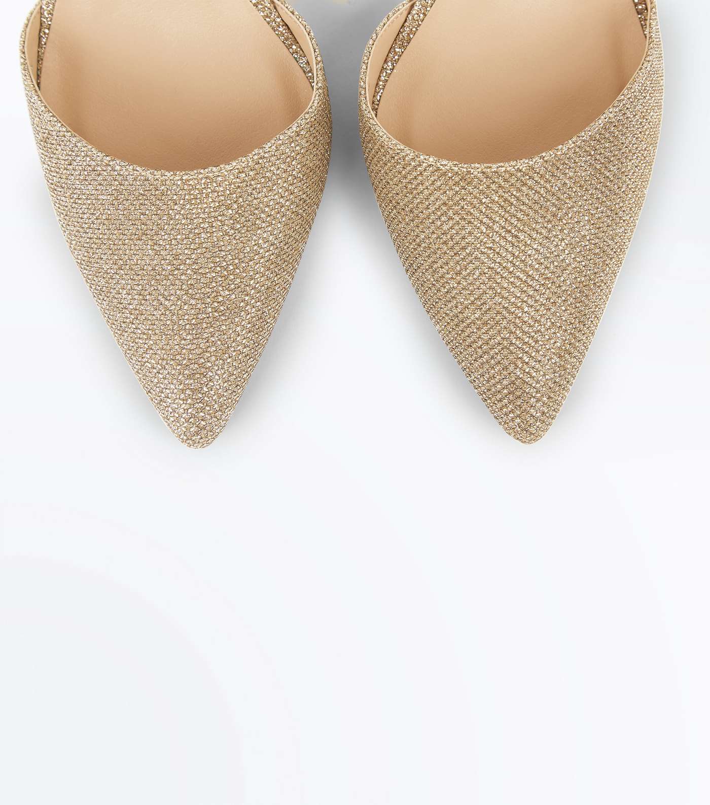 Gold Glitter Cross Strap Side Pointed Courts Image 3