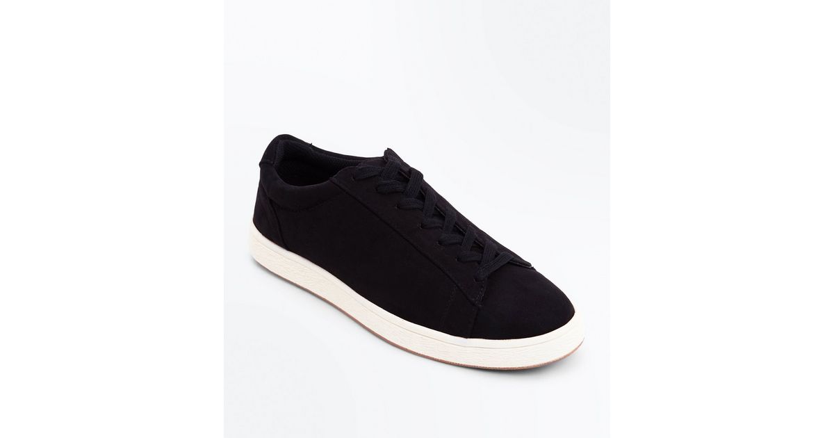 Black Suedette Contrast Sole Trainers New Look