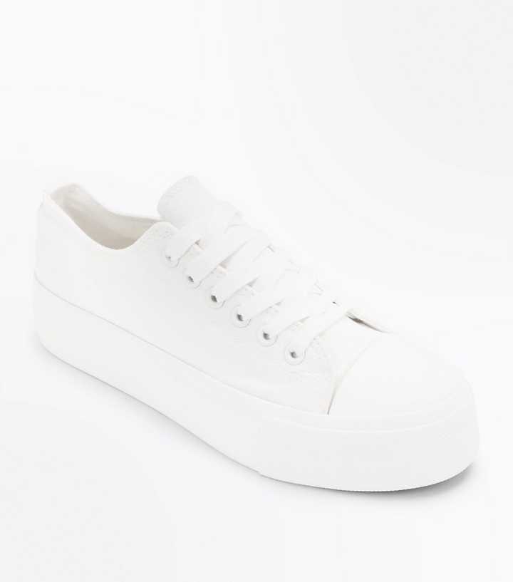 White Chunky Sole Lace Up Trainers