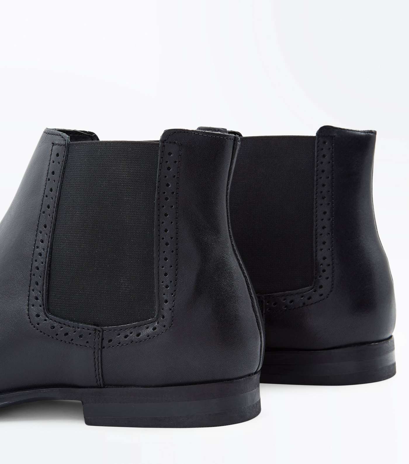 Black Leather Brogue Trim Chelsea Boots Image 3