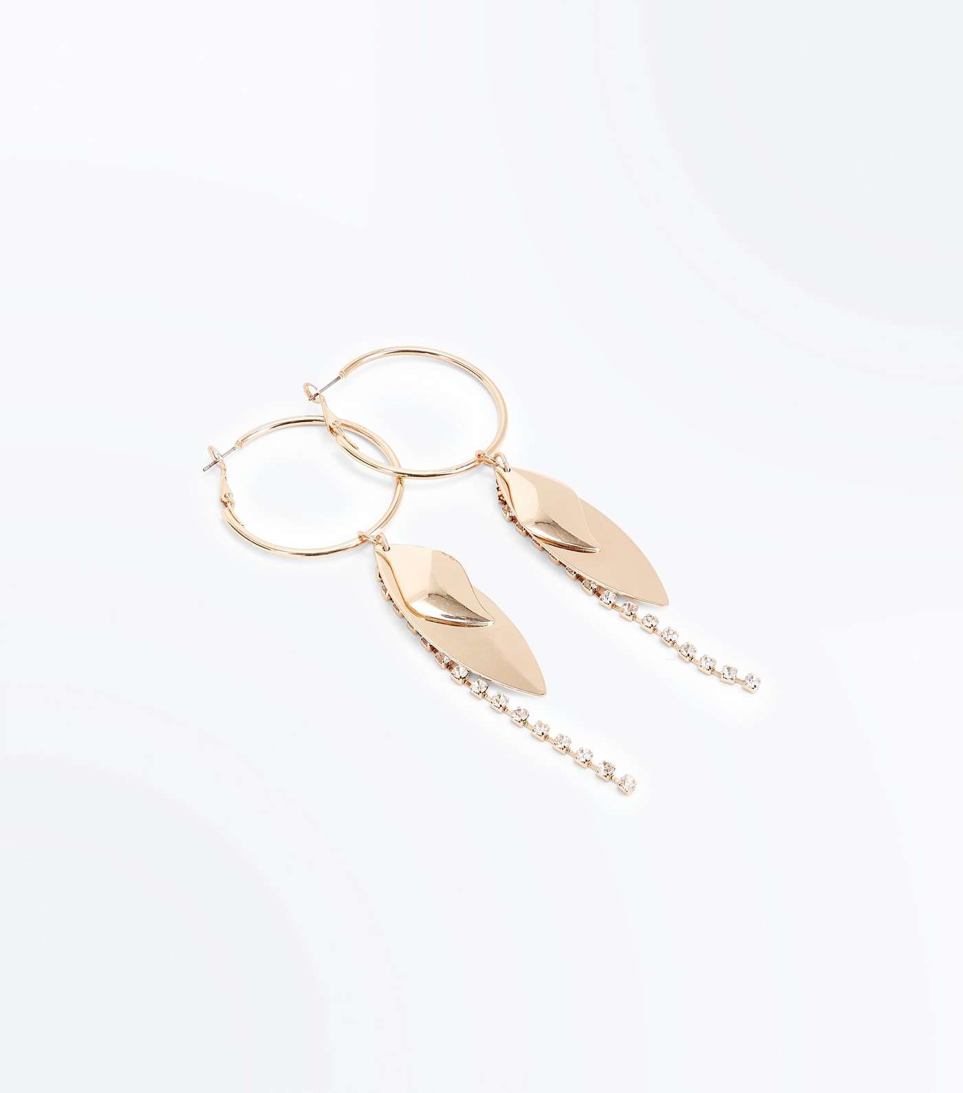 Gold Diamanté Chain Leaf Hoop Earrings