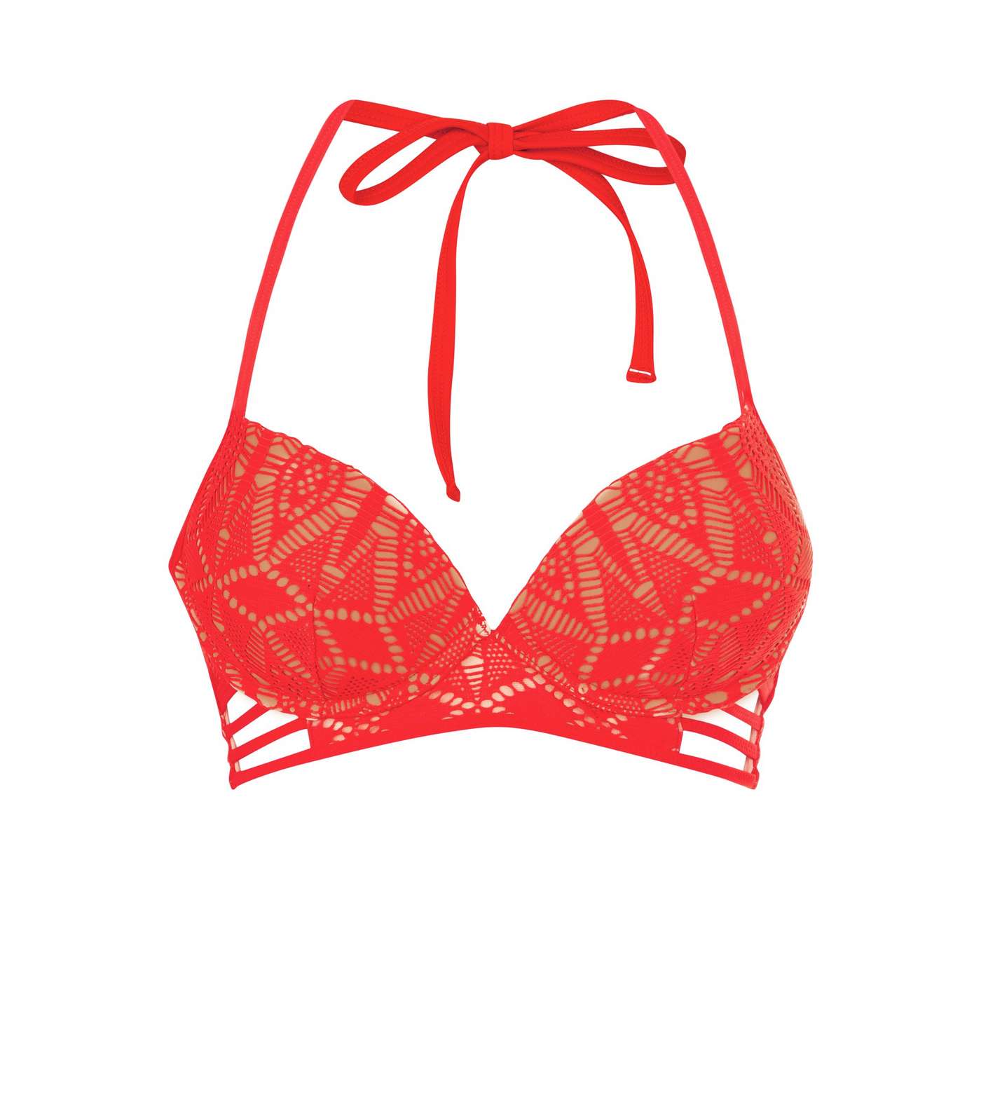 Red Crochet Strappy Halterneck Bikini Top  Image 4