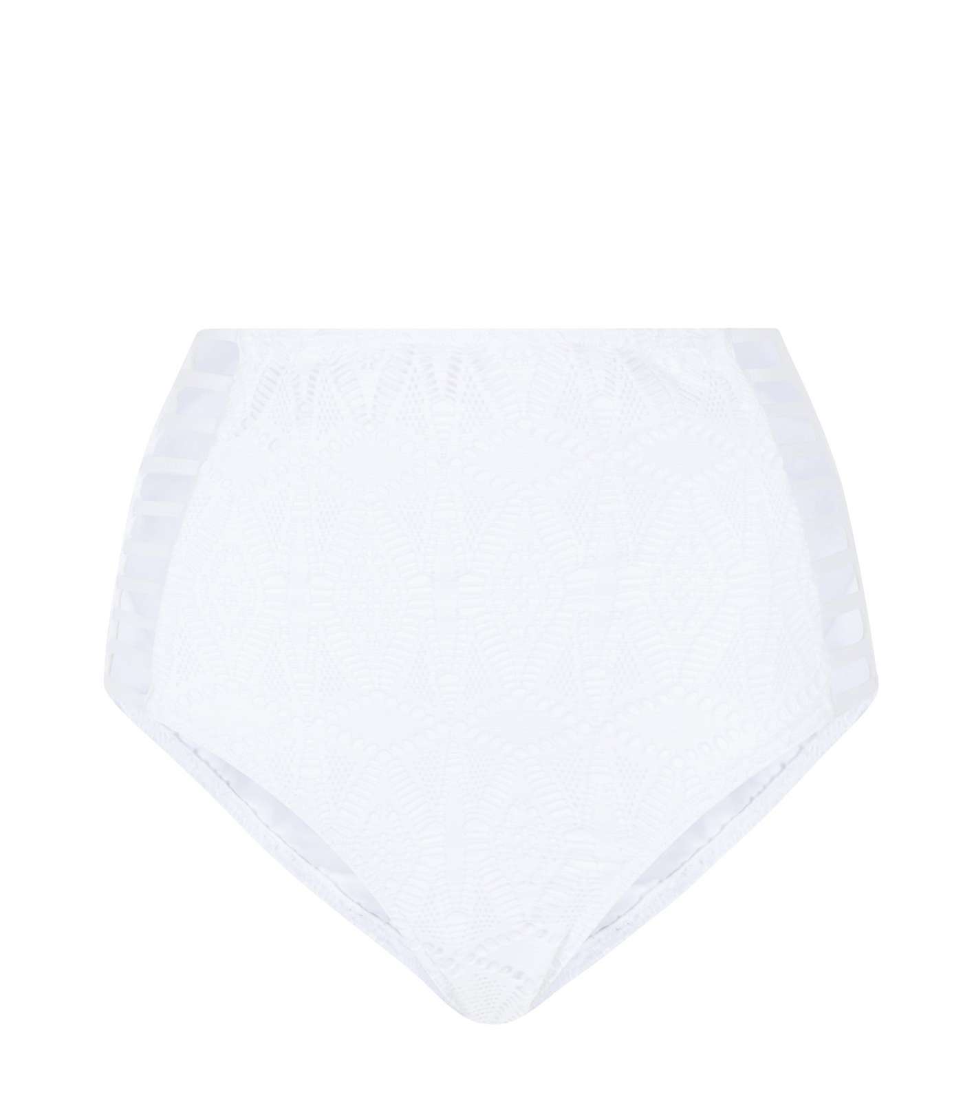 White Crochet Caged High Waist Bikini Bottoms Image 4