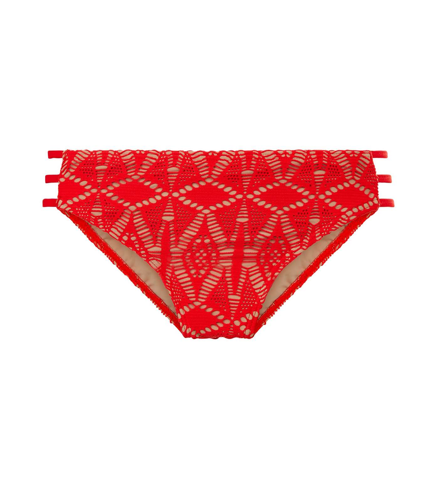 Red Crochet Strappy Side Bikini Bottoms Image 4