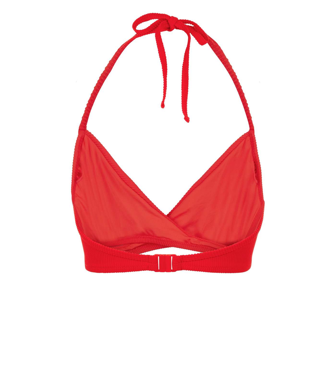Red Ribbed Wrap Front Halterneck Bikini Top  Image 5