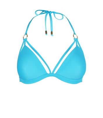 Bright Blue Strappy Halterneck Triangle Bikini Top | New Look