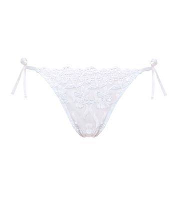 White Lace Floral Embroidered Tie Side Thong | New Look