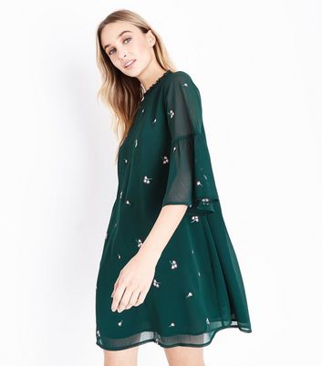 dark green bell sleeve dress