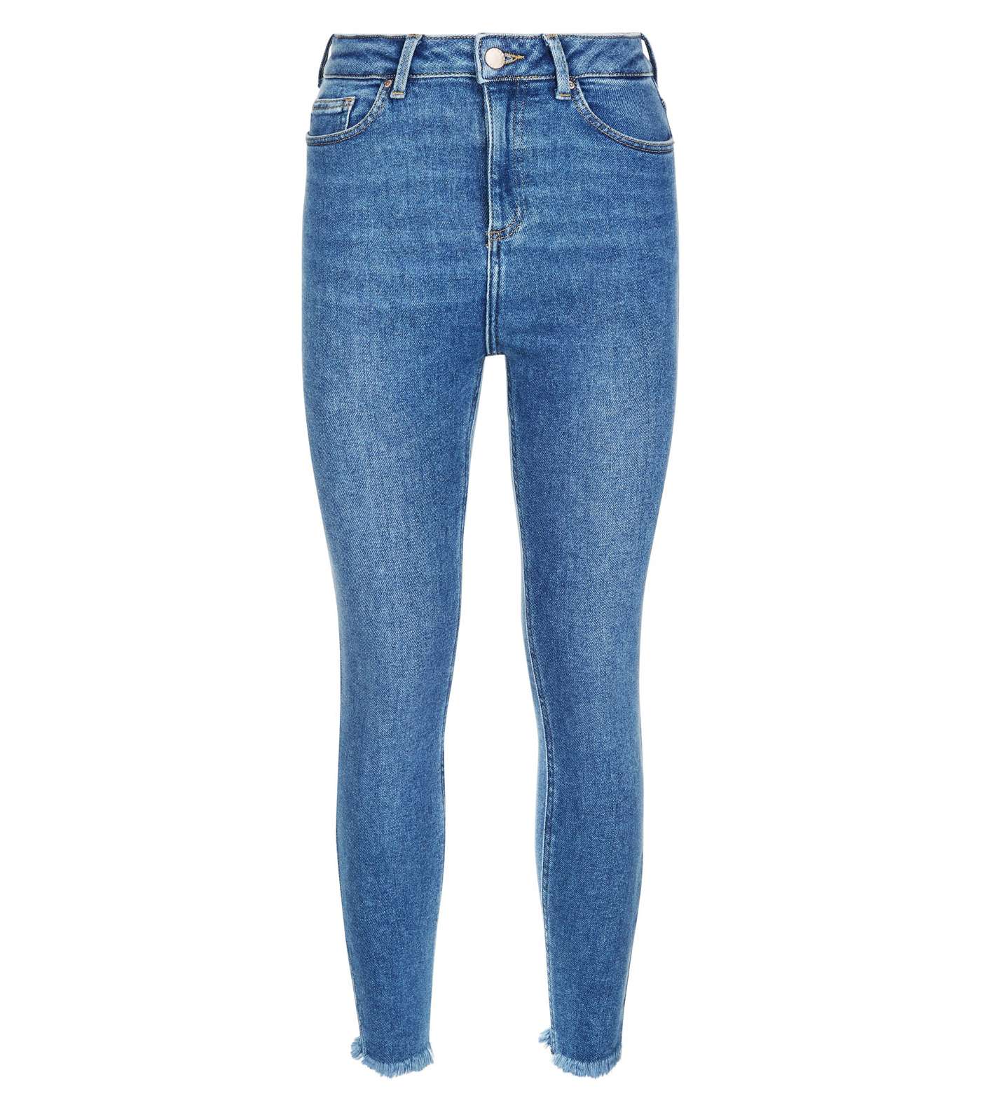 Blue High Rise Fray Hem Super Skinny Dahlia Jeans Image 4