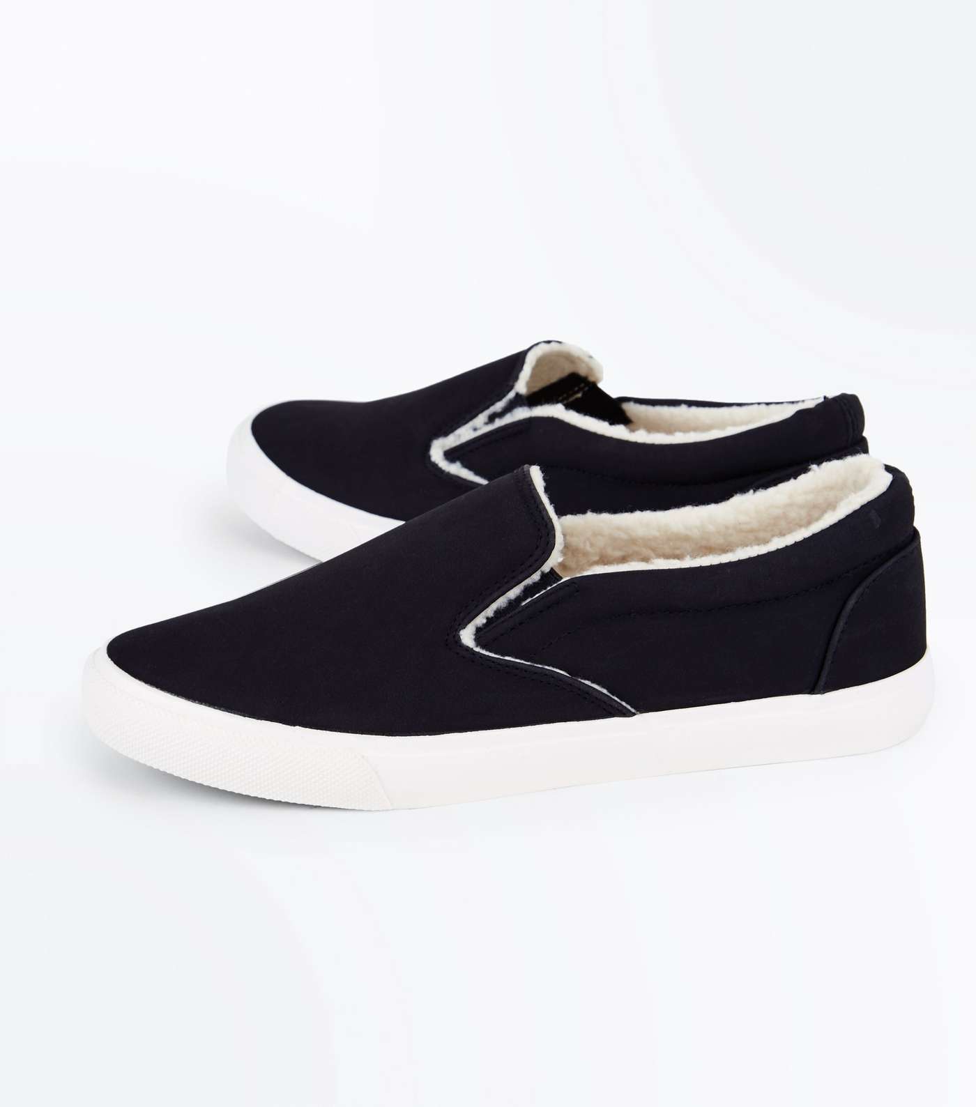 Black Faux Shearling Lined Slip On Trainers Image 4